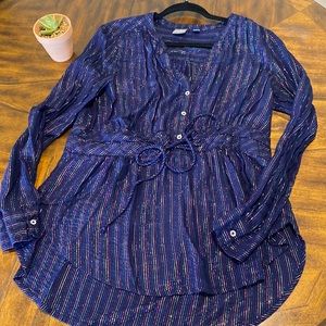 Navy blue with metallic colors long sleeve shirt. Size L